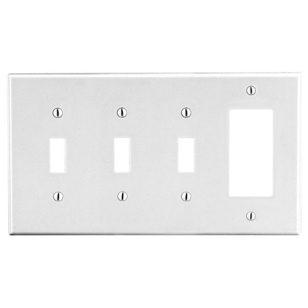 Hubbell Wiring Device-Kellems Wallplate, 4-Gang, 3) Toggle 1) Decorator, White P326W